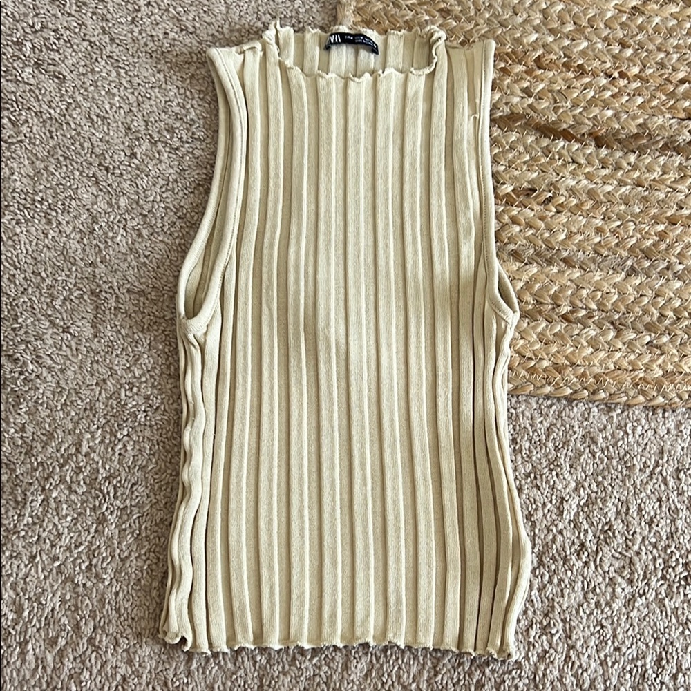Zara Ribbed Beige Tank Top